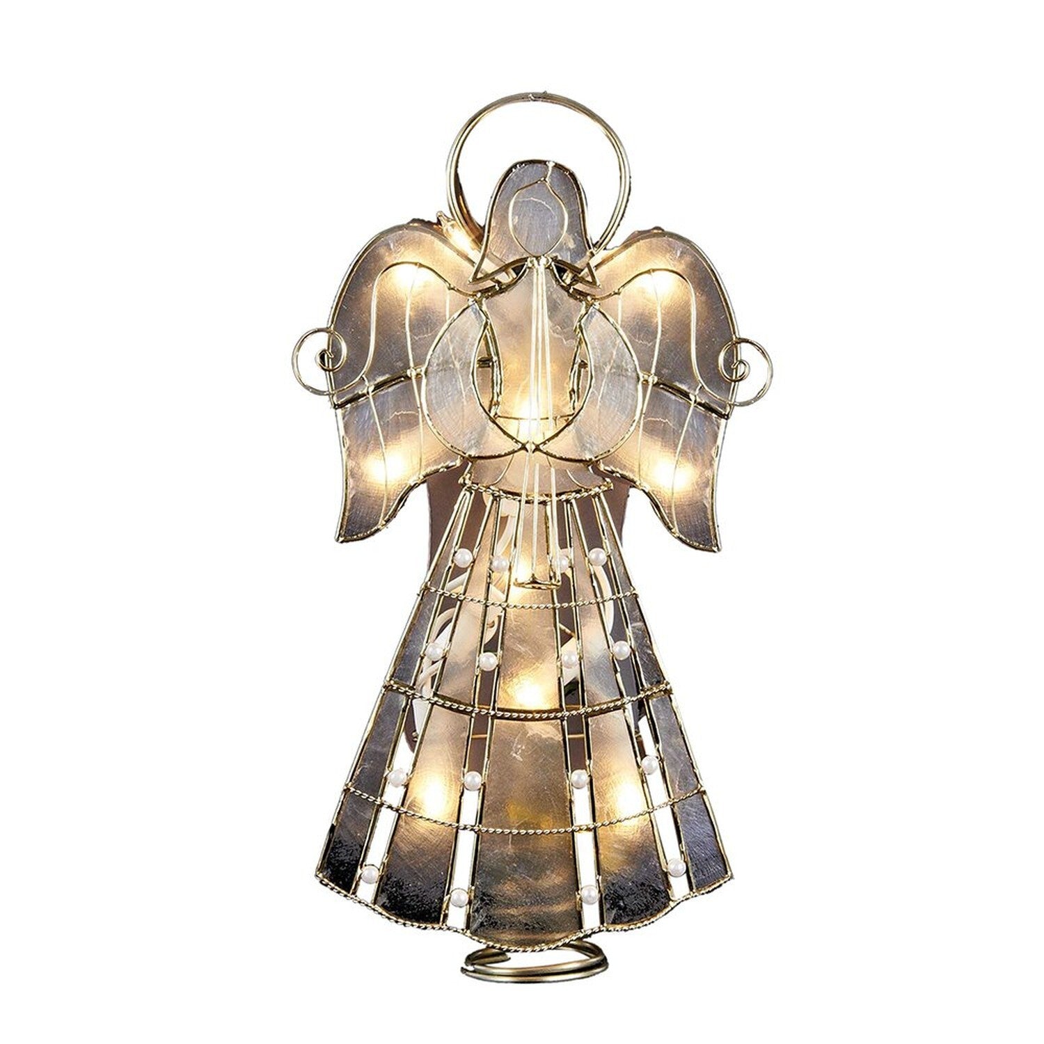 Kurt Adler UL3113 10-Light Capiz Angel Treetop with Vines and Pearls, 9.75-Inch