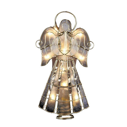 Kurt Adler UL3113 10-Light Capiz Angel Treetop with Vines and Pearls, 9.75-Inch