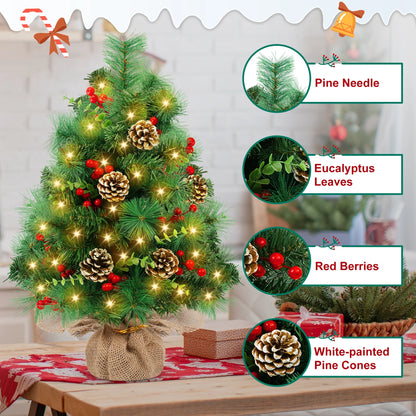 2PCS Pre-Lit Artificial Mini Christmas Tree,30 Inch Small Tabletop Xmas Tree for Indoor Outdoor Christmas Decor