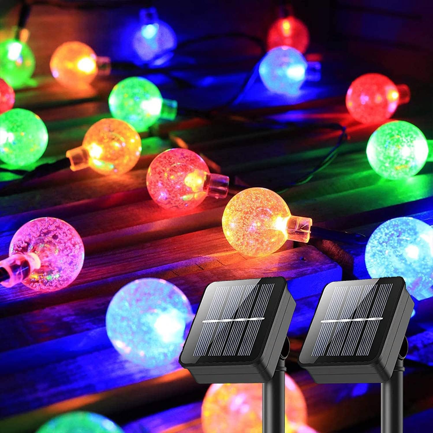 2 Pack Outdoor String Lights Solar Powered, Total 72 FT 120 LED Hanging Solar String Lights Outdoor Garden Waterproof Each 60 Crystal Bubble Globes 8 Mode Multi Color Changing…