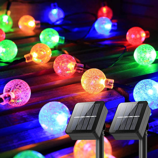 2 Pack Outdoor String Lights Solar Powered, Total 72 FT 120 LED Hanging Solar String Lights Outdoor Garden Waterproof Each 60 Crystal Bubble Globes 8 Mode Multi Color Changing…
