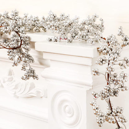 5.9Ft Silver Berry Christmas Garland with Light Artificial Garland for Indoor Mantle Staircase Home Xmas Decoration