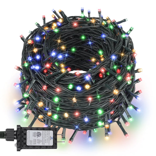 200Ft 600 LED Plug in Christmas Lights Green Wire Twinkle Christmas Tree Lights, Multicolor