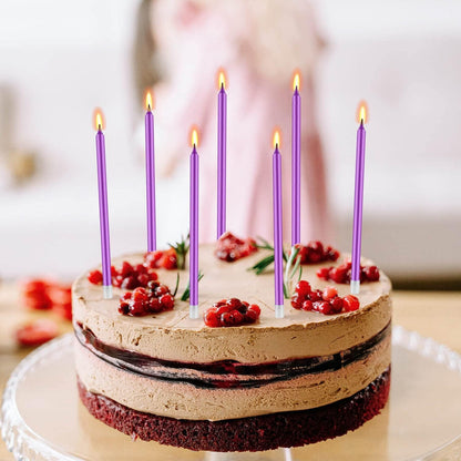 48 - Count Birthday Candles Long Thin Cake Candles - Birthday Candles, Birthday Parties, Wedding Decorations, Party Candles (Purple)
