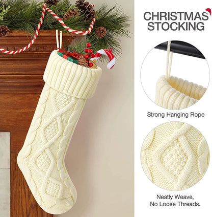 6Pcs Christmas Stockings Large Knitted Xmas Stockings 18 Inches Fireplace Hanging Stockings for Family Holiday Christmas Decoration