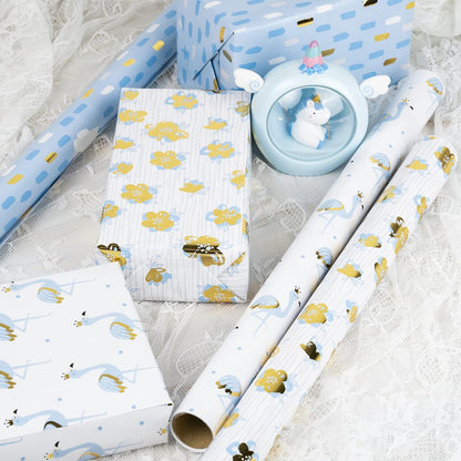 Gold Foil Wrapping Paper - Mini Roll - Flower/Flamingo/Terrazzo Print for Wedding, Bridal Shower, Birthday - 17 X 120 Inches - 3 Rolls (42.5 Sq.Ft.Ttl.)