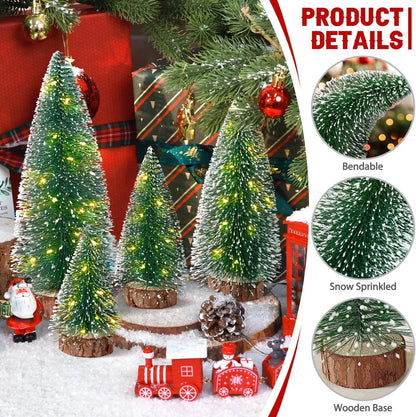4Pcs Mini Christmas Tree Decorations, Small Christmas Tree Desktop Snow Miniature Pine Tree Tabletop Christmas Tree Small Pine Tree Xmas Decor